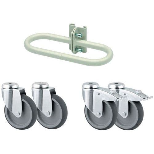 Set of castors and a handle for your rack of storage bins and European containers