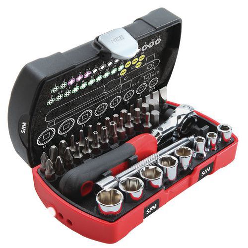 Tightening, screwing and socket set, 40 tools, 1/4 - SAM