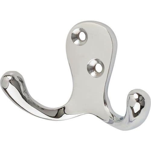 Solid Brass Double Coat Hook - Polished Chrome