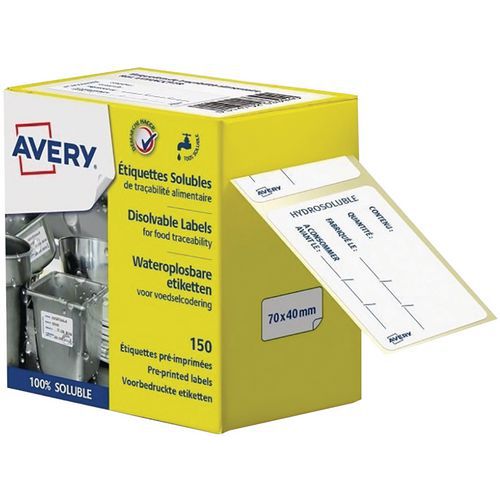 Water-soluble pre-printed food traceability labels - Pack of 150 - Avery