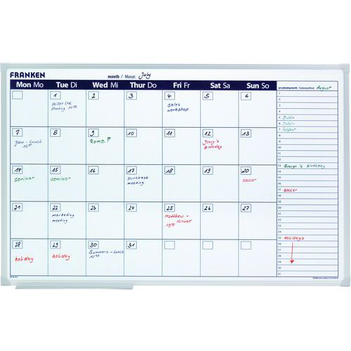Magnetic Monthly Planner Board With Day Grid - HxW 600x900mm - Dynamic