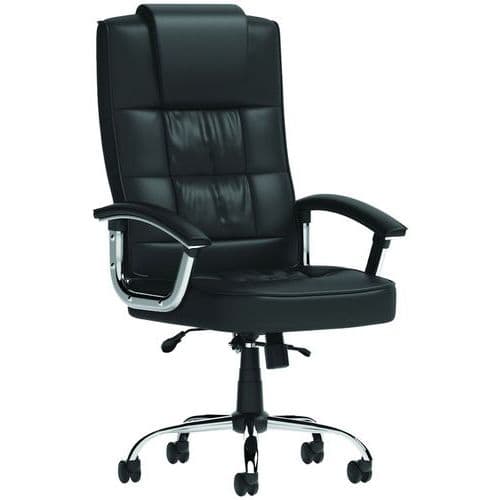 Black Leather Ergonomic Executive Office Chair + Arms - Mobile - Moore
