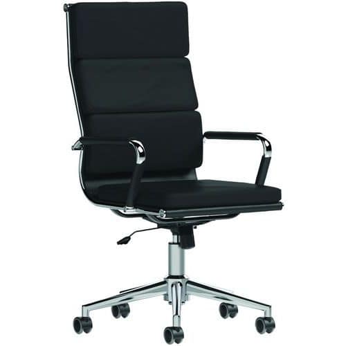 Black Leather Executive Office Chair - Chrome Frame - Mobile - Hawkes