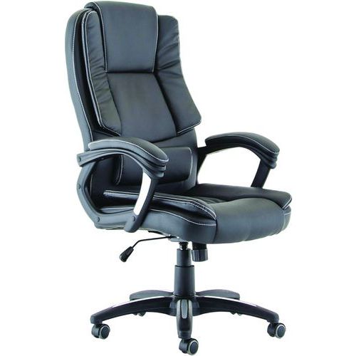 Black Leather Executive Office Chair - Silver Arms - Mobile - Dakota