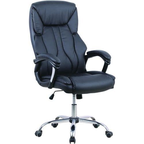 Black Leather Executive Office Chair - High Backed - Mobile -Stratford