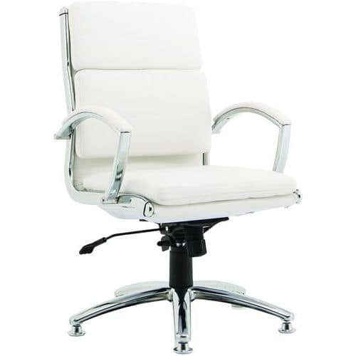 White Leather Executive Office Chair - Classic Design - Chrome Glides