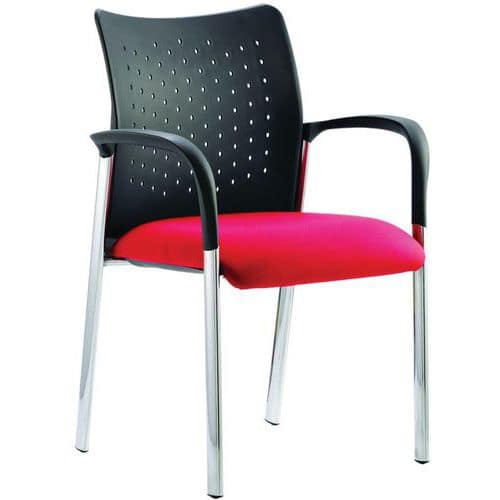Mesh Visitor Chair With Arms - Red fabric Seat - Stackable - Academy