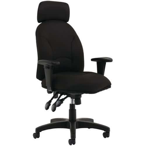 Black Fabric/Leather Executive Office Chair - Ergonomic Headrest -Jet