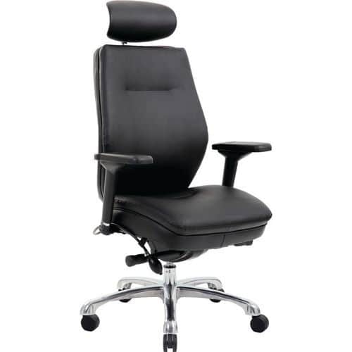 Black Executive Office Chair - Leather/Fabric - Arm & Headrest -Domino