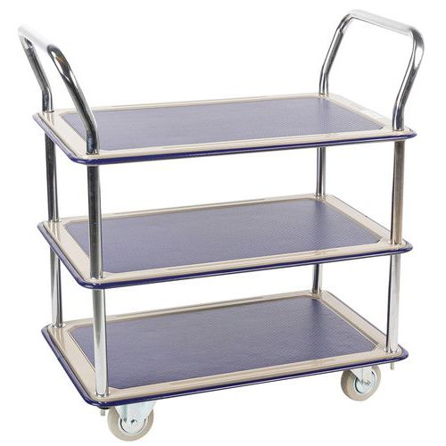 Steel Tray Trolley - 3 Anti Slip Shelves - 120kg Capacity - Manutan Expert