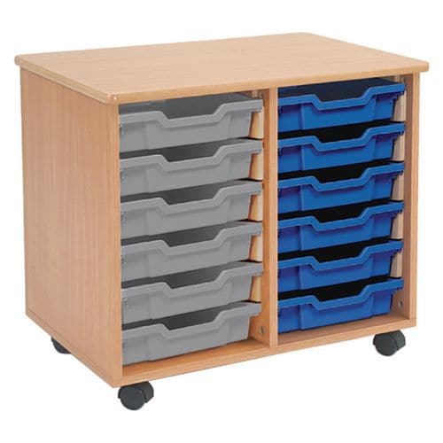 Mobile Melamine Storage Unit (635h x 705w) Complete With 12 Shallow Gratnells Trays