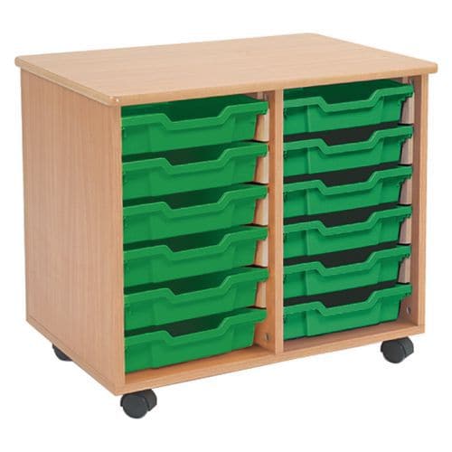 Mobile Melamine Storage Unit (635h x 705w) Complete With 12 Shallow Gratnells Trays