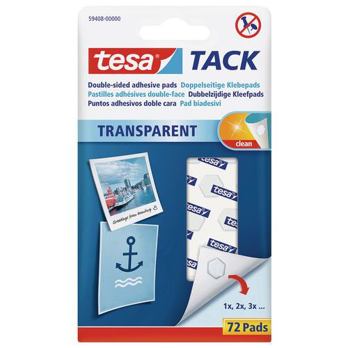 Tesa® double-sided, clear adhesive pads - Pack of 72