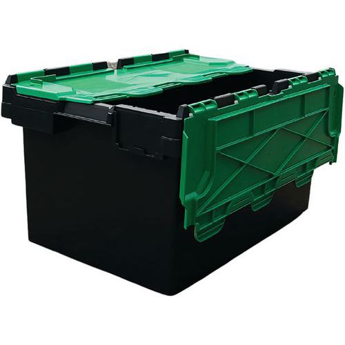 80L Black Recycled Plastic Storage Boxes - Coloured Lids -Totebox
