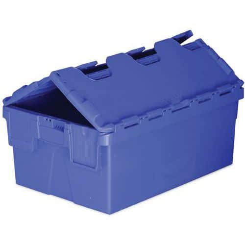 Pack Of Five 48-70L Blue Plastic Storage Boxes - Hinged Lid - Totebox