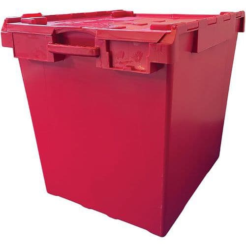 Large Heavy Duty 160L Red Plastic Storage Box - Hinged Lid -Totebox UK