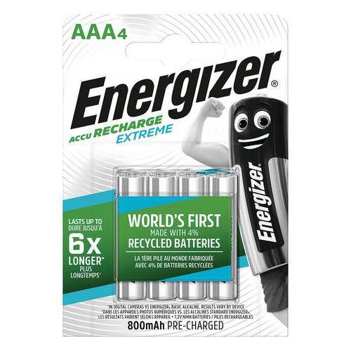 Extreme recycled rechargeable battery - AAA/LR03 - Pack of 4 - Energizer
