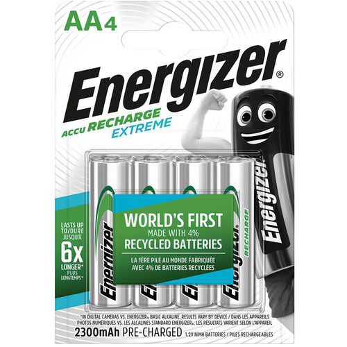 Extreme recycled rechargeable batteries - AA/LR06 - Pack of 4 - Energizer