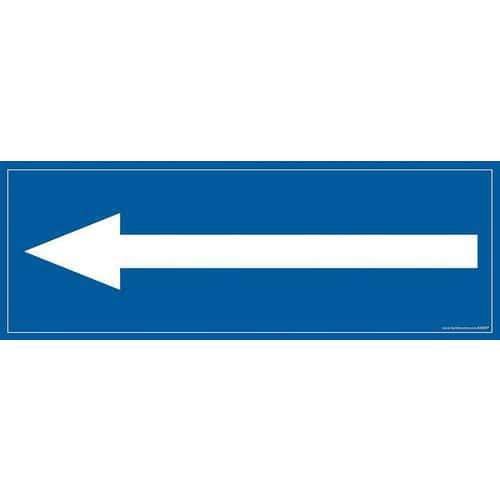 Information sign, arrow to the left, blue background, 210 x 75 mm
