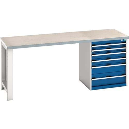 Bott Cubio Heavy Duty Workbench With Lino Worktop & Drawers HxWxD 840x2000x750mm