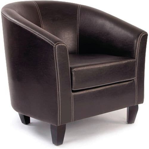 Brown Leather Cubed Tub Armchair - Office/Reception/Break Room - Metro