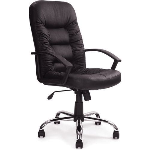 Black Leather Executive Home/Office Chair - Fixed Arms - Mobile -Fleet