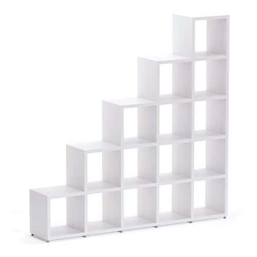 6-15 Cube Stepped Shelf Storage System - White/Oak Wood Units - Boon
