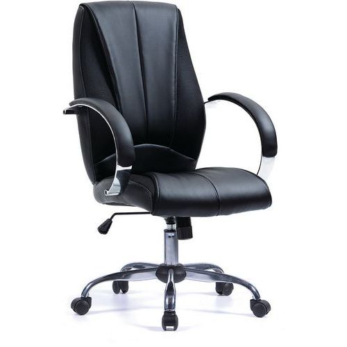 High Black Leather Ergonomic Home/Office Chair - Fixed Arms - Hastings