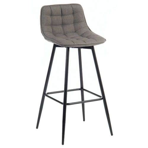 Grey Quilted Break Room/Barstool High Chair - Footrest - Dark Wood Leg