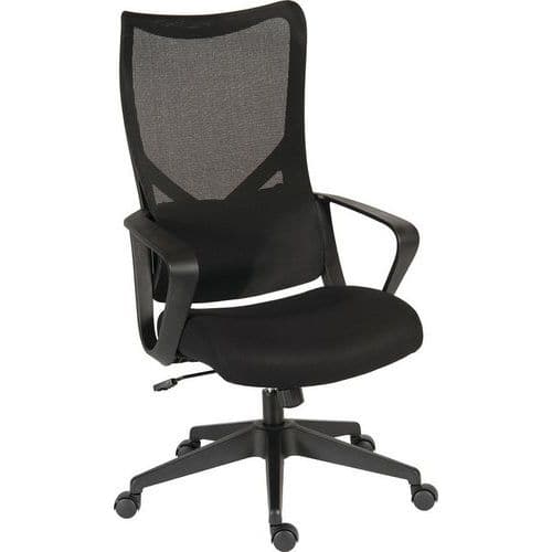 Black Mesh High-Backed Office Chair - 5 Wheels - Fabric Seat - Contour