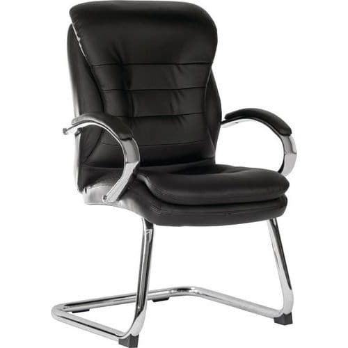 Black Leather Visitor/Office Chair - Ergonomic Cantilever Leg -Goliath