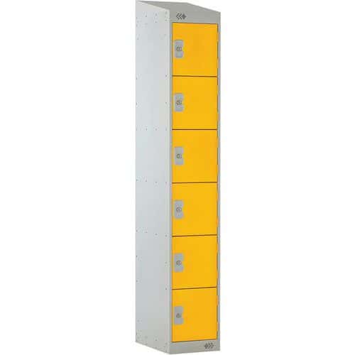 6 Door Metal Storage Locker - Hasp/Cam Locks - Sloped Top - Nestable