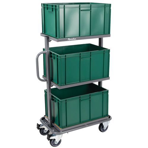 Trolley with 3 x 60-l European-standard containers on 3 shelves - Manutan Expert