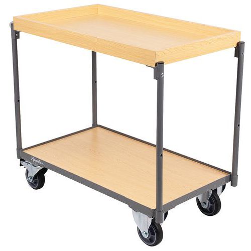 Trolley with wooden raised-edge shelves 250 kg - Horizontal bar - Manutan Expert