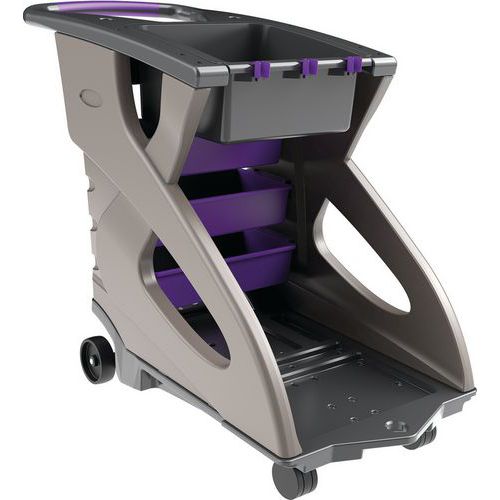 Janitor Cleaning Cart/Trolley -Tray - 3 Drawers - 14kg Bin - Purple