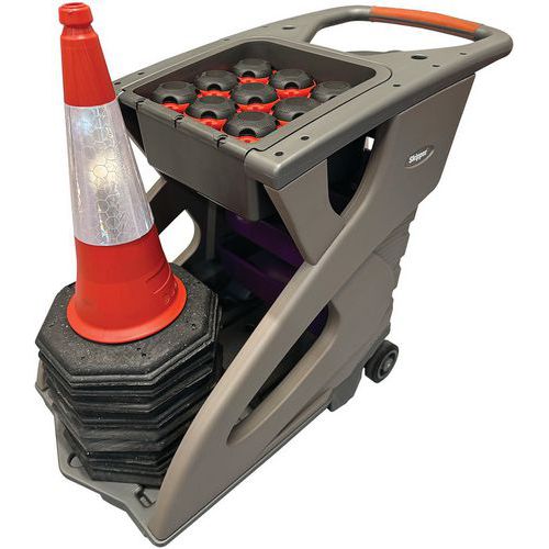 Traffic Safety Trolley/Cart - Nine 750mm Cones - 9 Pedestrian Barriers