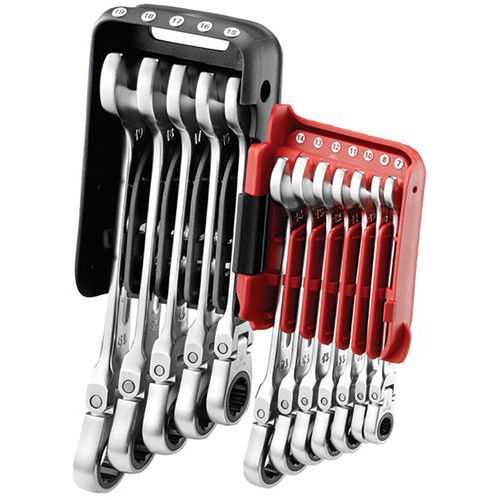 Set of 12 hinged ratchet combination spanners in a case - Facom