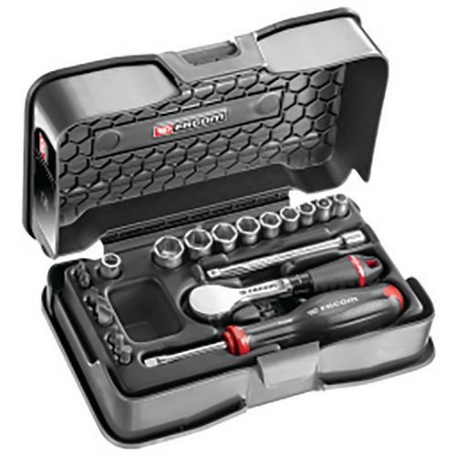 Ratchet set + 1/4 sockets, 21 pieces - Facom