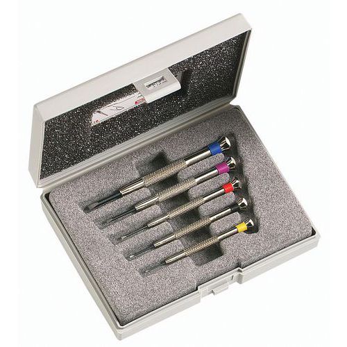Set of five watchmaker's screwdrivers for slotted screws