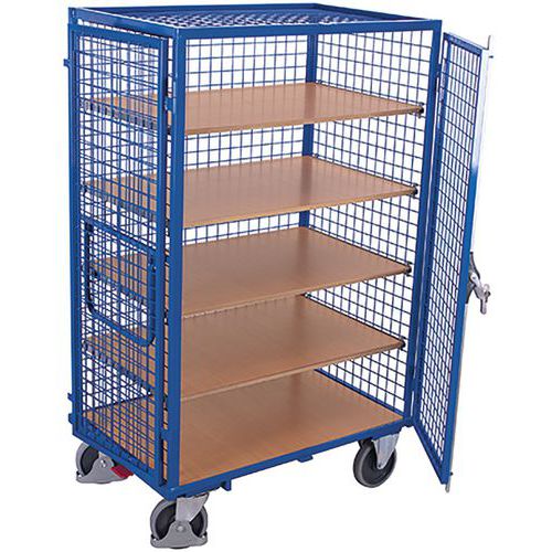 Mesh trolley with hinged doors and shelves - 500 kg