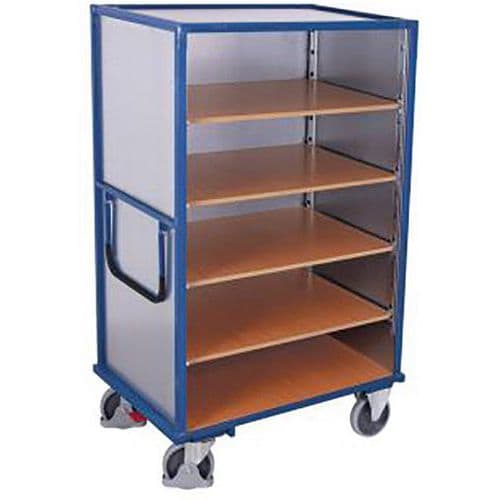 Trolley with sheet-metal walls and 5 shelves - 500 kg