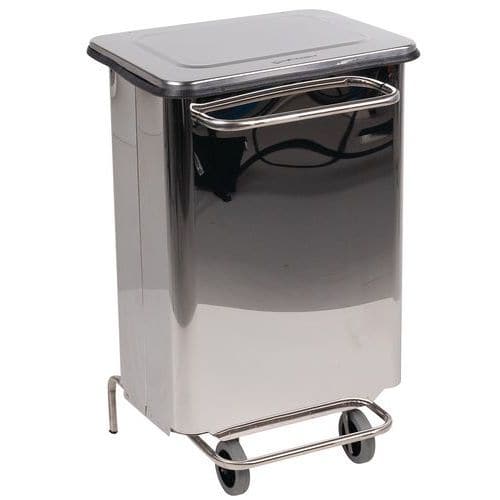 Manutan 70-l gloss stainless-steel fire-resistant mobile pedal bin