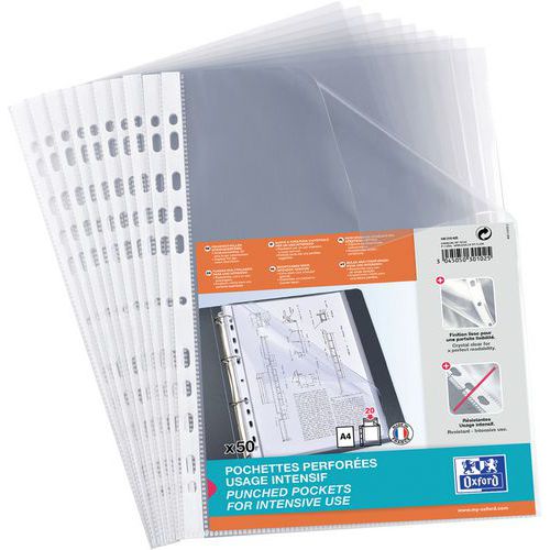 PP90 punched pocket, smooth, clear, A4 - Oxford