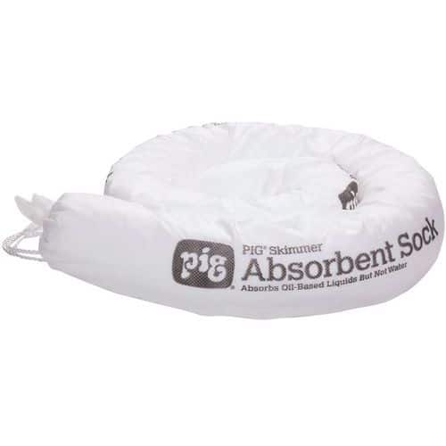 Hydrophobic absorbent sock for acid baths