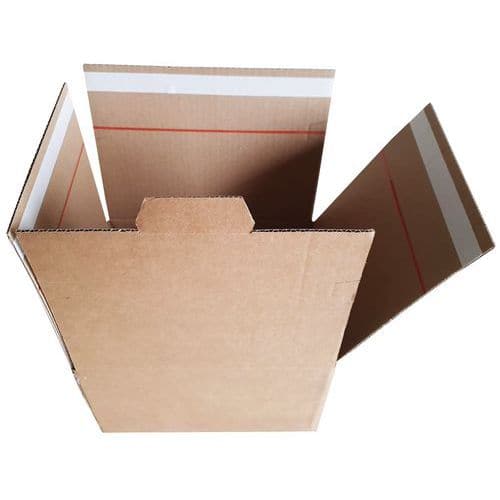 Folding cardboard box - With different adhesive tapes for initial and subsequent shipments