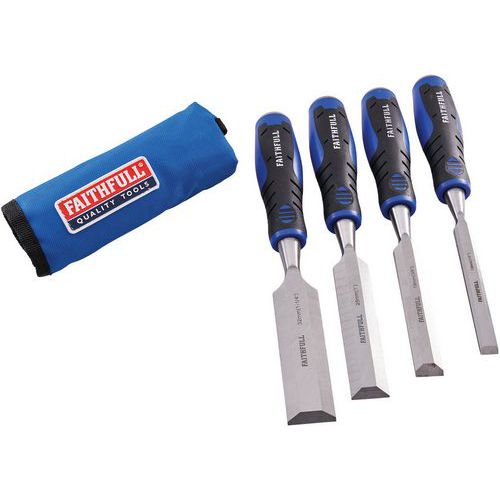 Faithfull 4 Piece Wood Chisel Set With Case & Roll - Hardened Steel