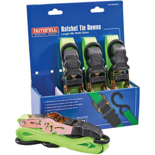 Faithfull Ratchet Tie Down Set - 4 Pack - Weather/Abrasion Resistant