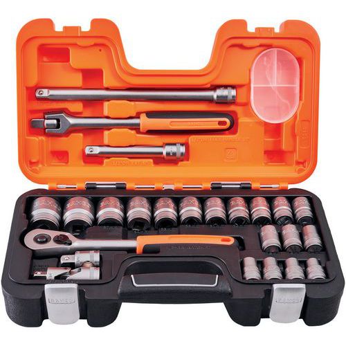 Bahco 25 Piece 1/2in Drive Socket Steel Set & Impact-Proof Case