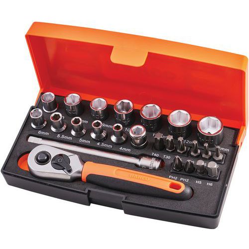 Bahco 25 Piece 1/4 inch Drive Socket Set - HEX TORQ & Fixed Square