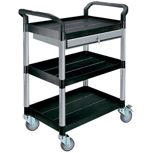 Polypropylene trolley with 3 shelves and 1 drawer, 250 kg - Stockman